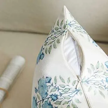 BLESFEST Pack of 2, Blue Floral Pillow Cover 18 x 18 Inch Mughal Flower Throw Pillow Cover Linen Farmhouse Pillow Case Cushion Covers for Sofa Couch Living Room