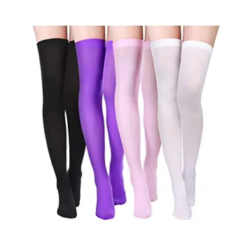 4 Pairs Women's Silk Thigh High Stockings - Nylon Socks for Halloween, Cosplay, Party