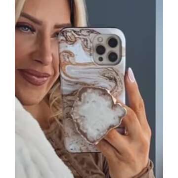 Grips by CRYSTALFY Rutilated Clear Quartz Crystal Phone Grip Holder & Expanding Kickstand - Natural Gemstone Swappable Top Accessory for iPhone, iPad, Kindle & Mobile Devices