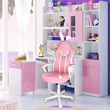 JOYFLY Pink Gaming Chair for Kids, Gamer Chair for Teens Adults Computer Chair for Girls Video Game ...