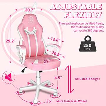 JOYFLY Pink Gaming Chair for Kids, Gamer Chair for Teens Adults Computer Chair for Girls Video Game Chairs Silla Gamer Ergonomic PC Chair（Pink-White）