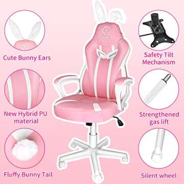 JOYFLY Pink Gaming Chair for Kids, Gamer Chair for Teens Adults Computer Chair for Girls Video Game Chairs Silla Gamer Ergonomic PC Chair（Pink-White）