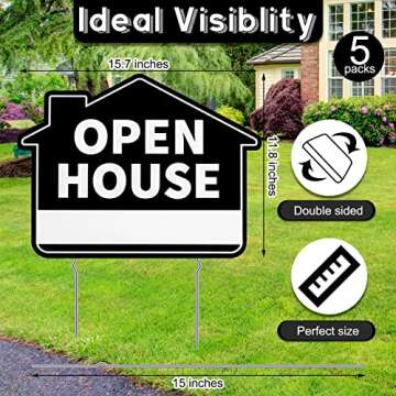 Queekay 5 Pack Open House Yard Signs with Metal Stakes for Real Estate 16" x 12" Large Double Sided ...
