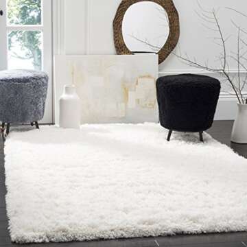 SAFAVIEH Polar Shag Collection Area Rug - 5'1" x 7'6", White, Solid Glam Design, Non-Shedding & Easy...