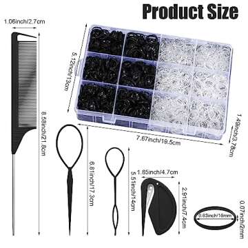 2200 Pcs Elastic Hair Bands with Hair Loop Styling Tool Set, Clear Mini Hair Bands and Black Elastic...