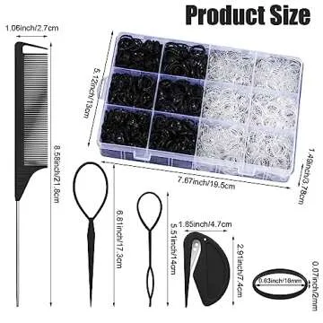 2200 Pcs Elastic Hair Bands with Hair Loop Styling Tool Set, Clear Mini Hair Bands and Black Elastic...