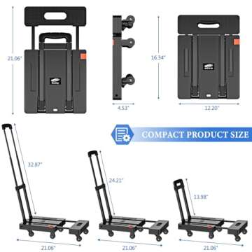 SOYO Folding Hand Truck, 500lbs Heavy Duty Dolly, Portable 6 Wheels Collapsible Luggage Cart with 2 ...