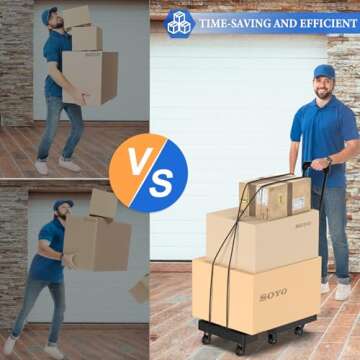 SOYO Folding Hand Truck, 500lbs Heavy Duty Dolly, Portable 6 Wheels Collapsible Luggage Cart with 2 Elastic Ropes for Moving, Travel, Shopping, House Office Use, Black