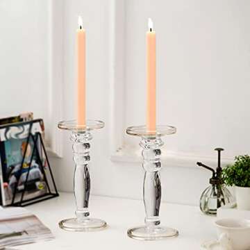 NUPTIO 2 Pcs Glass Candle Holders for Tables, Clear Candle Holders for Pillar Candles, 9.25in Height Candlesticks Holder Set for Living Room Dining Room Wedding Centrepieces Housewarming Gifts