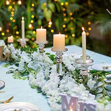 NUPTIO 2 Pcs Glass Candle Holders for Tables, Clear Candle Holders for Pillar Candles, 9.25in Height Candlesticks Holder Set for Living Room Dining Room Wedding Centrepieces Housewarming Gifts