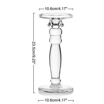 NUPTIO 2 Pcs Glass Candle Holders for Tables, Clear Candle Holders for Pillar Candles, 9.25in Height Candlesticks Holder Set for Living Room Dining Room Wedding Centrepieces Housewarming Gifts