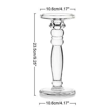 NUPTIO 2 Pcs Glass Candle Holders for Tables, Clear Candle Holders for Pillar Candles, 9.25in Height Candlesticks Holder Set for Living Room Dining Room Wedding Centrepieces Housewarming Gifts