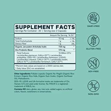 Ora Organic Prebiotics and Probiotics for Women - Lactobacillus for Vaginal and Urinary Tract Health, Contains 16 Billion CFU, 6 Strains - 1 Month Supply, 60 Vegan Probiotic Capsules