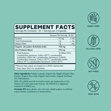 Ora Organic Prebiotics and Probiotics for Women - Lactobacillus for Vaginal and Urinary Tract Health, Contains 16 Billion CFU, 6 Strains - 1 Month Supply, 60 Vegan Probiotic Capsules