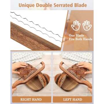 Sourdough Bread Bow Knife Double Serrated Large - Acacia Wood Bread Cutter Slicer for Homemade Bread...