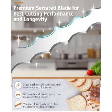 Sourdough Bread Bow Knife Double Serrated Large - Acacia Wood Bread Cutter Slicer for Homemade Bread, Sourdough Making Tools and Supplies Baking Essential Accessories, Gifts for Sourdough Bakers