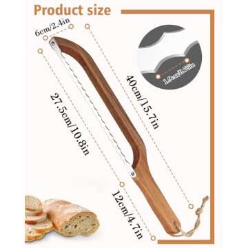 Sourdough Bread Bow Knife Double Serrated Large - Acacia Wood Bread Cutter Slicer for Homemade Bread, Sourdough Making Tools and Supplies Baking Essential Accessories, Gifts for Sourdough Bakers