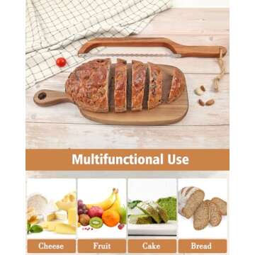 Sourdough Bread Bow Knife Double Serrated Large - Acacia Wood Bread Cutter Slicer for Homemade Bread, Sourdough Making Tools and Supplies Baking Essential Accessories, Gifts for Sourdough Bakers