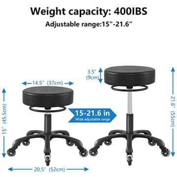 Swivel Rolling Stool Chair Aesthetic Work Chair Stool for Spa Massage Manicure Shop Larger Seat Heavy Duty (400lb Load Capacity)