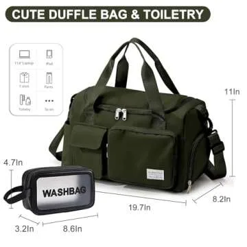 Black Gym Bag for Women, Waterproof Travel Duffle Carry On Weekender with Shoe Compartment & Wet Pocket, Tote Travel, Workout, Sport