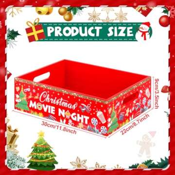 PYQTH Christmas Movie Night Tray Wooden Snack Tray Snack Organizer with Handles Snack Holder Popcorn...