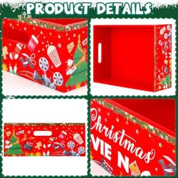 PYQTH Christmas Movie Night Tray Wooden Snack Tray Snack Organizer with Handles Snack Holder Popcorn Box Xmas Movie Night Party Supplies Decoration Chips Candy Organizer