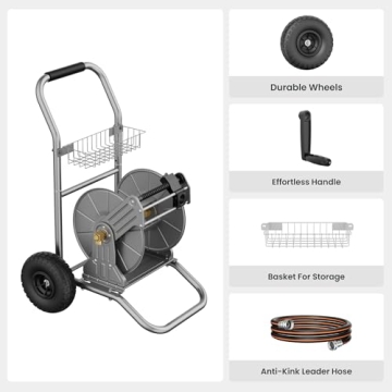 Heavy Duty Metal Garden Hose Reel Cart with Wheels 200 ft