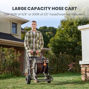 Heavy Duty Metal Garden Hose Reel Cart with Wheels 200 ft