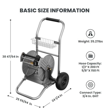 Heavy Duty Metal Garden Hose Reel Cart with Wheels 200 ft