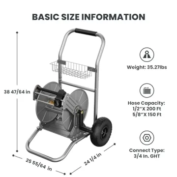 Heavy Duty Metal Garden Hose Reel Cart with Wheels 200 ft