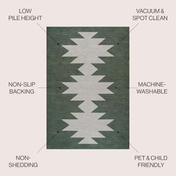 JONATHAN Y WSH110C-9 Chayton Minimalist Geometric Machine-Washable Dark Green/Light Gray 9 ft. x 12 ...