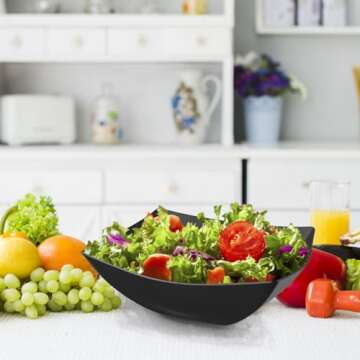 R-kay 6 Pack Square Plastic Black Serving Bowls – Premium 64 Oz Heavy Duty Party Bowls