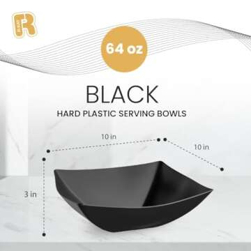 R-kay 6 Pack Square Black Serving Bowls for All Occasions