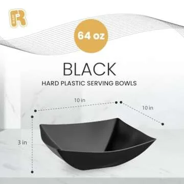 R-kay 6 Pack Square Black Serving Bowls for All Occasions