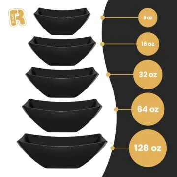 R-kay 6 Pack Square Black Serving Bowls for All Occasions