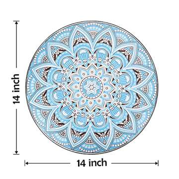 Vipush Mosaic Outdoor Side Table, 14" Round Folding End Table, Patio Accent Table Indoor Plant Stand for Living Room,Geramic Table Top Black Iron,Light Blue