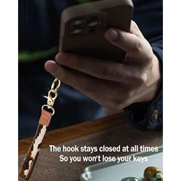 JOYESA Fashion Wrist Lanyard Key Chain with Metal Clasp for Women,Luxury Cow Durable Car Keychain Ha...