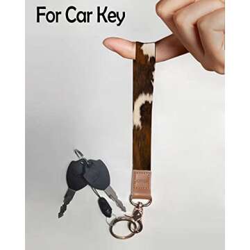 JOYESA Fashion Wrist Lanyard Key Chain with Metal Clasp for Women,Luxury Cow Durable Car Keychain Hand Strap,Wallet,Id Badges Holder, Cell Phone(Brown Cowhide)