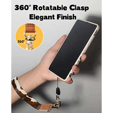 JOYESA Fashion Wrist Lanyard Key Chain with Metal Clasp for Women,Luxury Cow Durable Car Keychain Hand Strap,Wallet,Id Badges Holder, Cell Phone(Brown Cowhide)