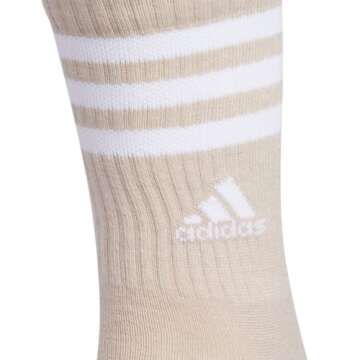 adidas Women's 3-Stripe Crew Socks (3-Pair) with Arch Compression, Wonder Beige/White/Alumina Heather, Medium