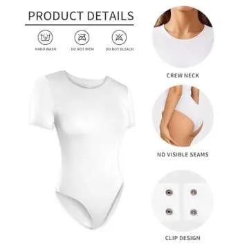ALGALAROUND Double Lined Short Sleeve Bodysuit for Women Basic T Shirts Body Suits White M