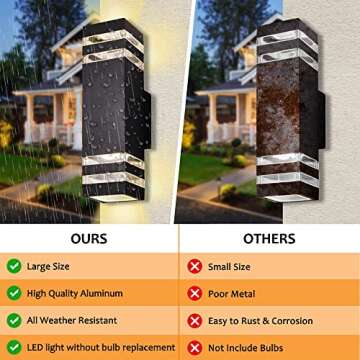 2 Pack Outdoor Wall Light, Wall Sconce Waterproof Porch Light, 8W Light Fixtures,800Lumen Outdoor Lighting,3000K Led Wall Light Sconce,Up Down Light,Black Modern Wall Sconce for Porch Patio Garage