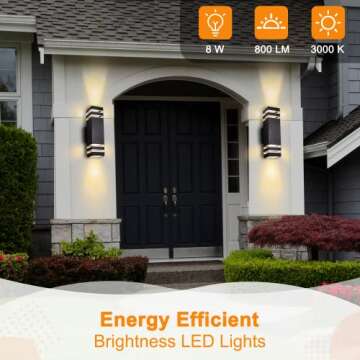 2 Pack Outdoor Wall Light, Wall Sconce Waterproof Porch Light, 8W Light Fixtures,800Lumen Outdoor Lighting,3000K Led Wall Light Sconce,Up Down Light,Black Modern Wall Sconce for Porch Patio Garage