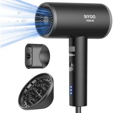 SIYOO 1600W Professional Ionic Hair Dryer with Diffuser