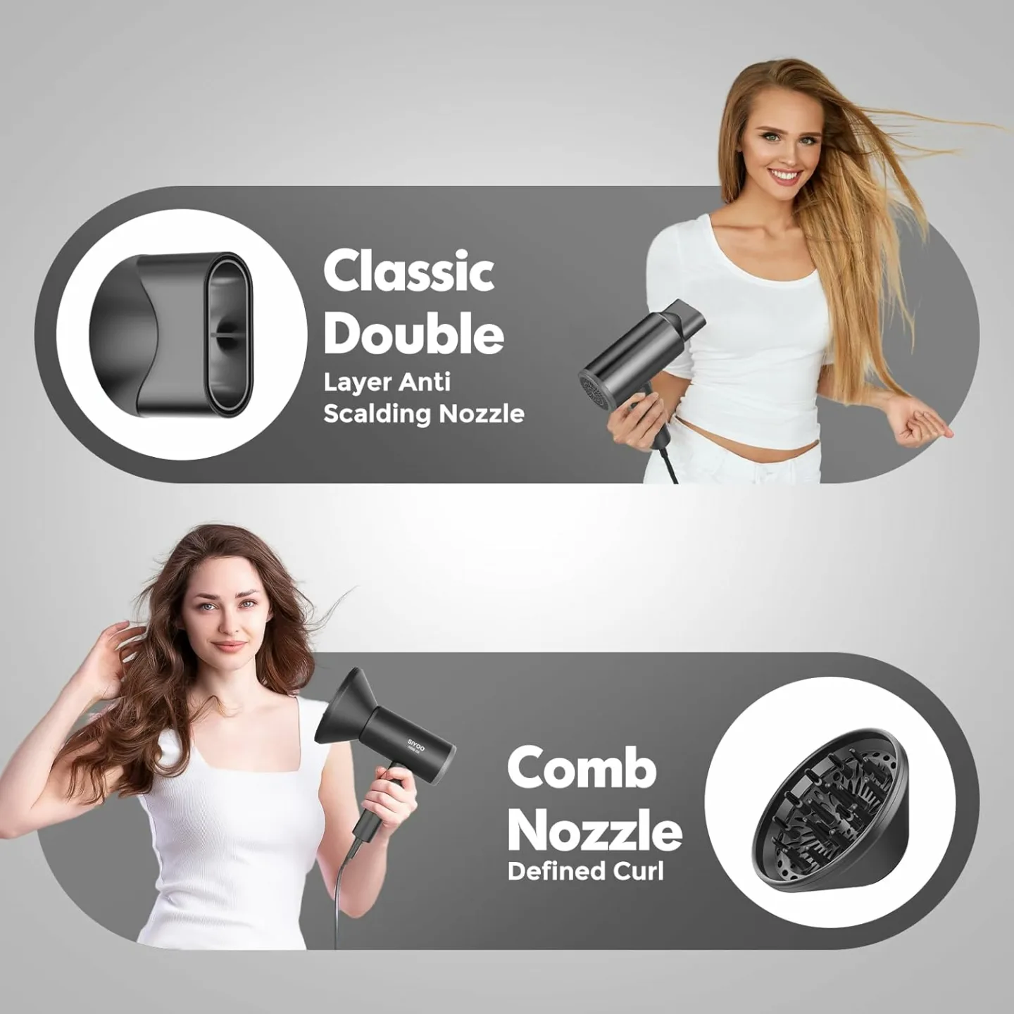SIYOO Ionic Blow Dryer with Diffuser & Nozzle