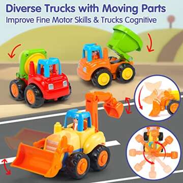 HOLA Toys for 1 2 Year Old Boy Birthday Gift - 4 PCS Toy Trucks Toddler Boy Toys, 4WD Friction Power Car Toys, Toddler Toys 1-2 Early Educational Christmas Easter Stocking Stuffers