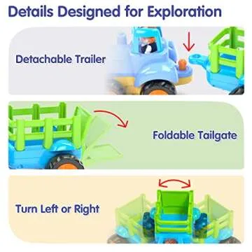 HOLA Toys for 1 2 Year Old Boy Birthday Gift - 4 PCS Toy Trucks Toddler Boy Toys, 4WD Friction Power Car Toys, Toddler Toys 1-2 Early Educational Christmas Easter Stocking Stuffers