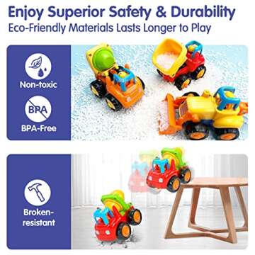 HOLA Toys for 1 2 Year Old Boy Birthday Gift - 4 PCS Toy Trucks Toddler Boy Toys, 4WD Friction Power Car Toys, Toddler Toys 1-2 Early Educational Christmas Easter Stocking Stuffers