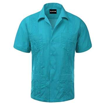 Platoon Guayabera Short Sleeve Men's Cuban Shirt for Weddings, Cigar Events, and Beach Activities