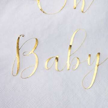 Baby Shower Napkins - 50 Pack Disposable with Gold Foil